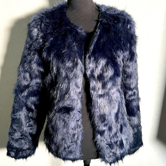 Romeo and Juliet Couture Blue Faux Fur Cardigan Coat- Medium - Picture 1 of 10